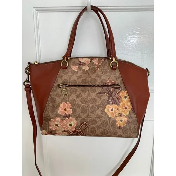 Coach Prairie Floral Signature Satchel / Tan Rust Leather Crossbody Bag NWOT - Picture 7 of 16